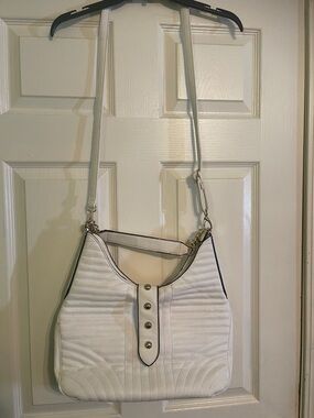 White Quilted Shoulder Bag with Gold-Tone Button Accents